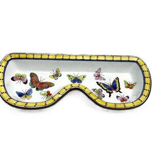 Kelvin Chen Enamel on Copper Vintage Eyeglass Holder Butterflies 2000 Signed